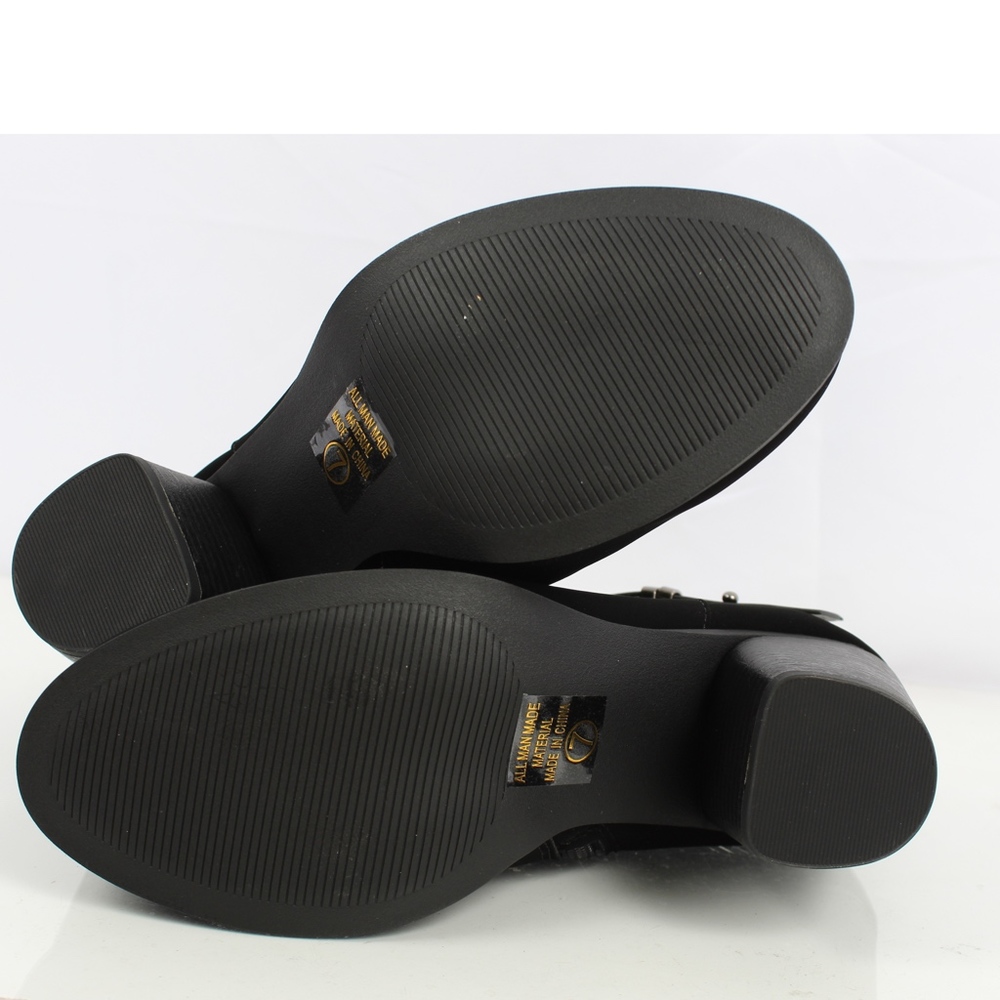 Black Strappy Elastic Stacked Heel Ankle Bootie - Picture 6 of 7